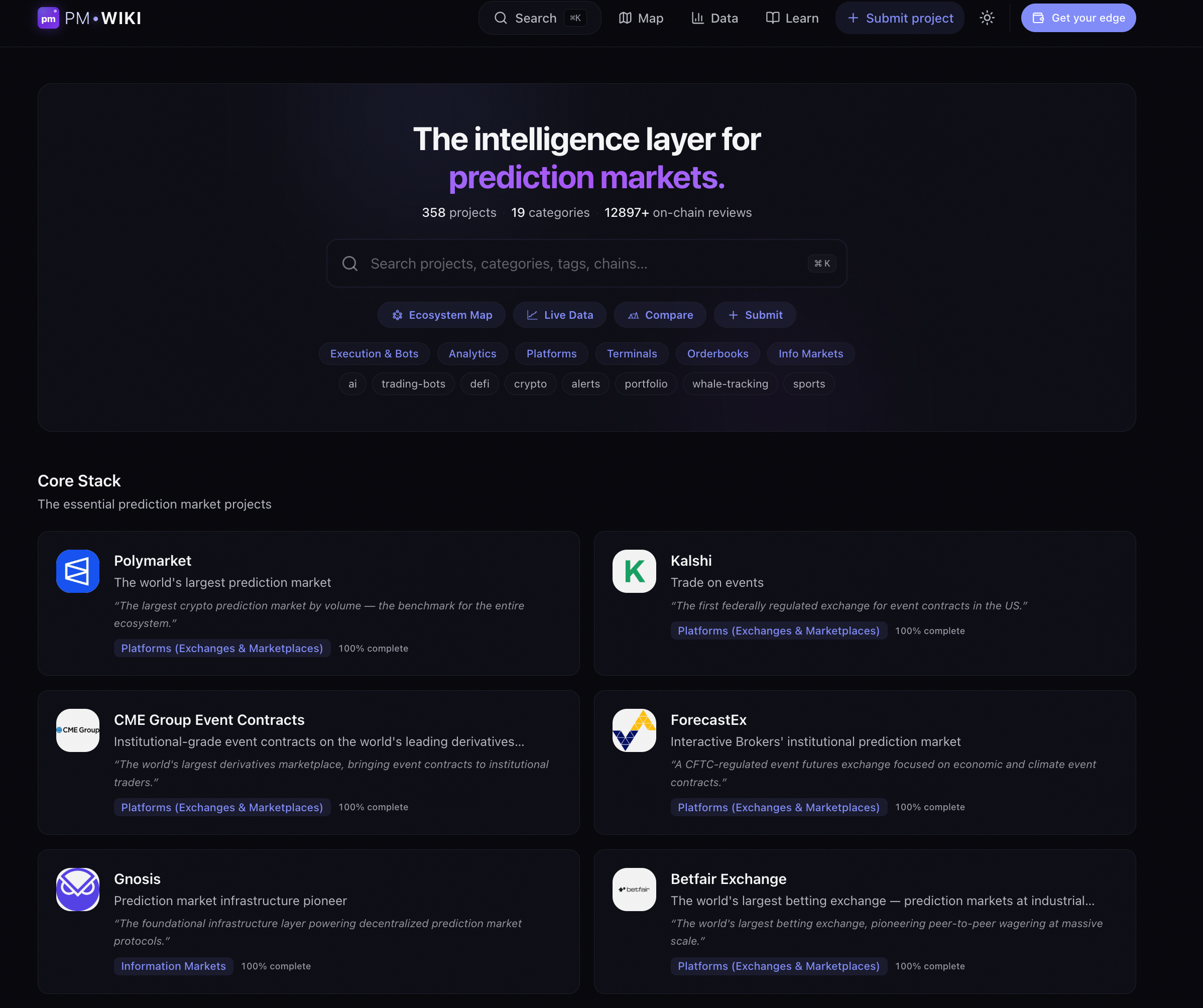 The Prediction Market Intelligence Hub - Main product screenshot demonstrating key features and user interface