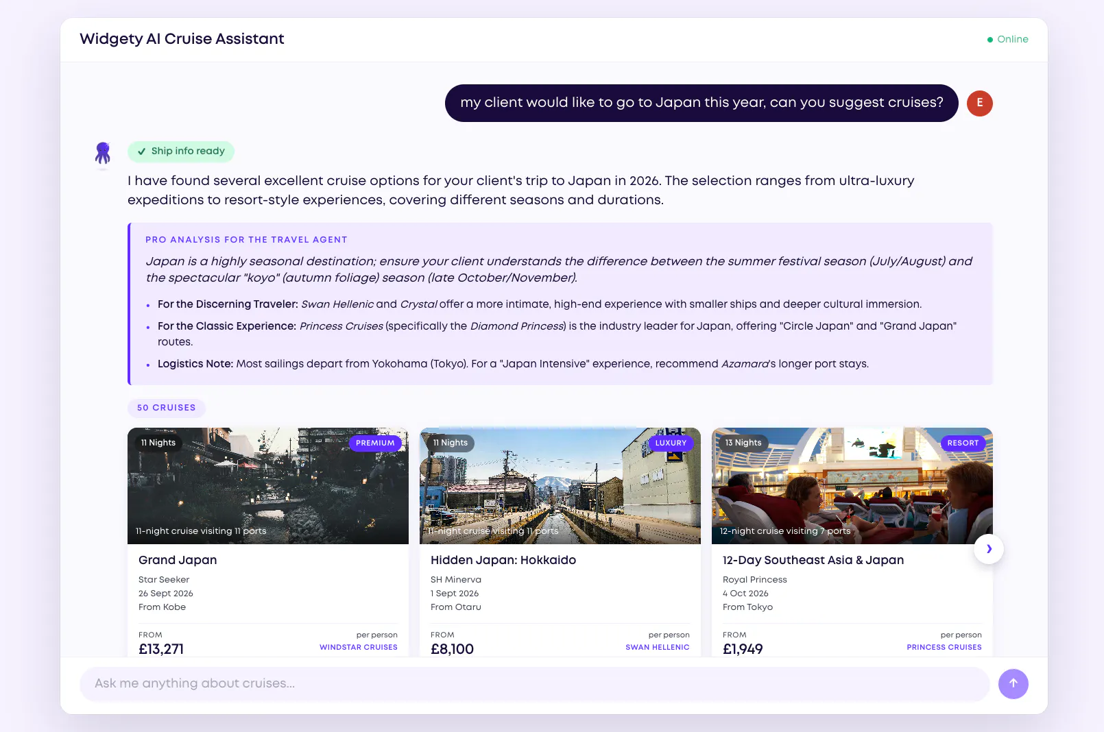 Widgety AI Cruise Assistant gallery image