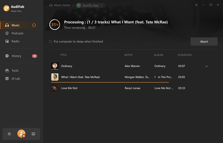 Media Audifab Music One - Tukar muzik streaming ke format mp3 biasa 8