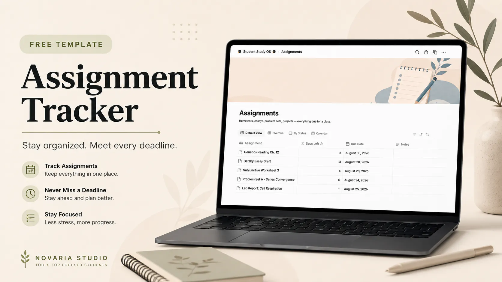 Minimal Notion Assignment Tracker gallery image