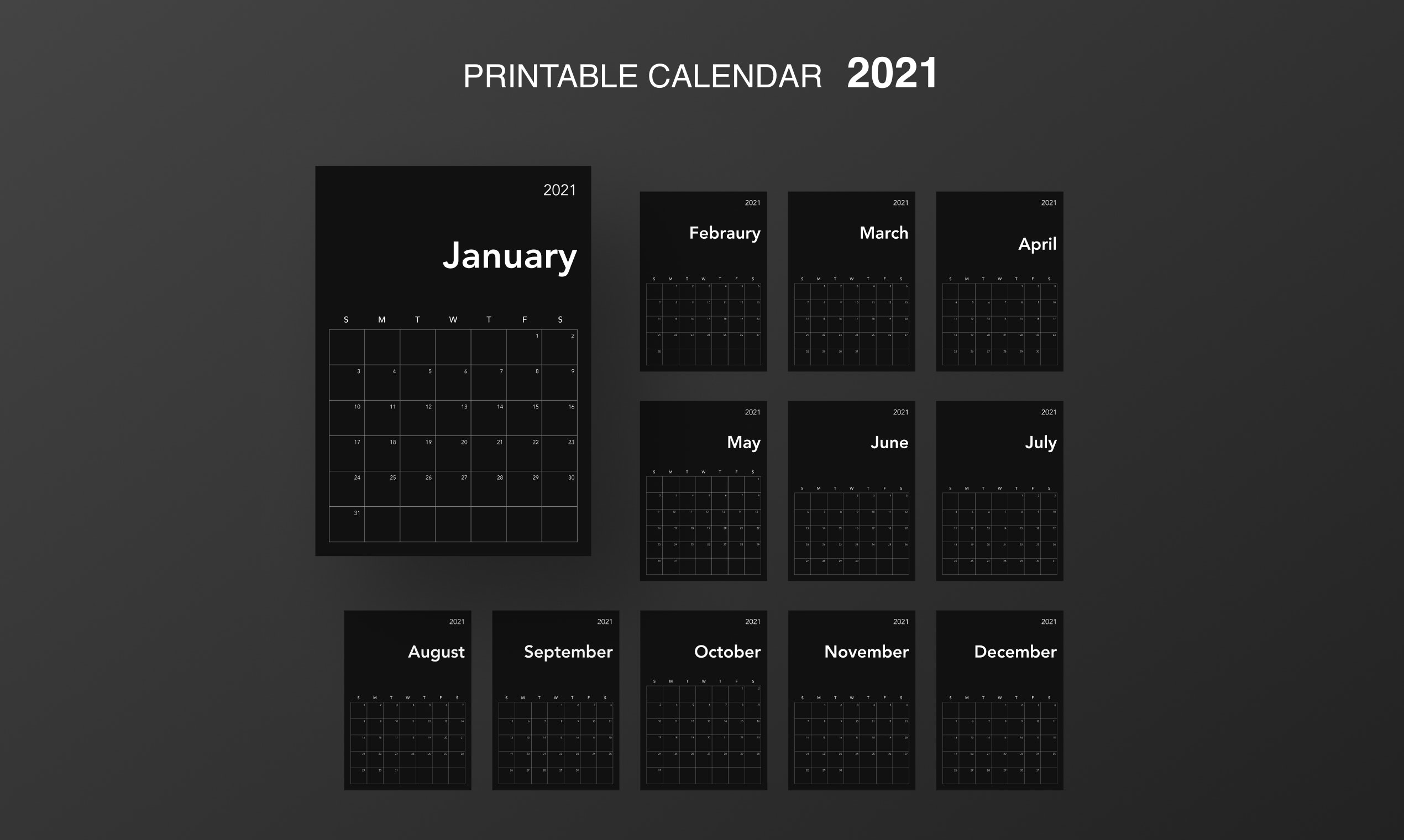 Minimal Calendar For 2021 Dark Light Printable Calendars For Minimal Offices Product Hunt