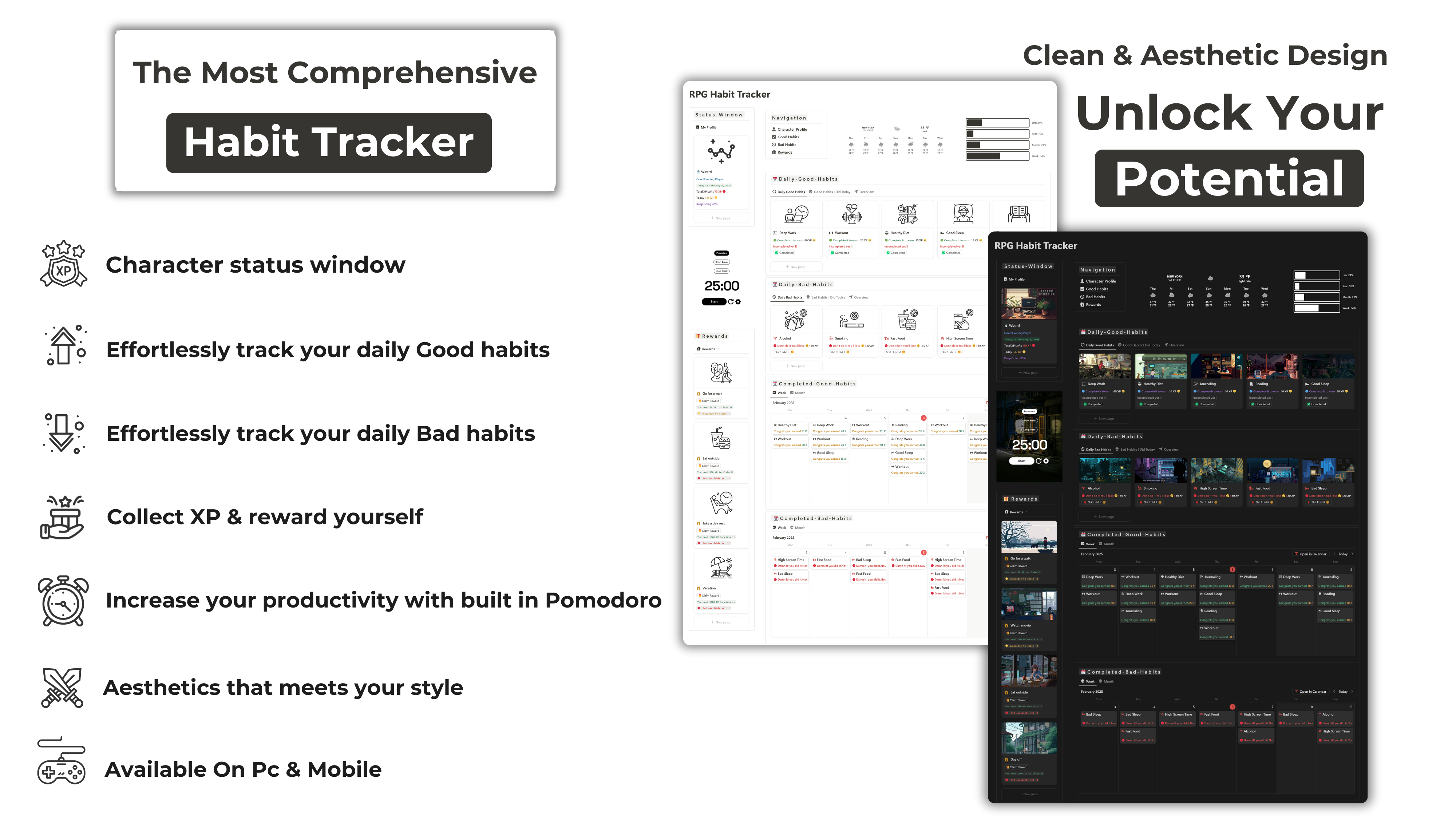 RPG Habit Tracker - Op RPG gebaseerde gewoonte Tracker gebouwd met behulp van notie. media 4