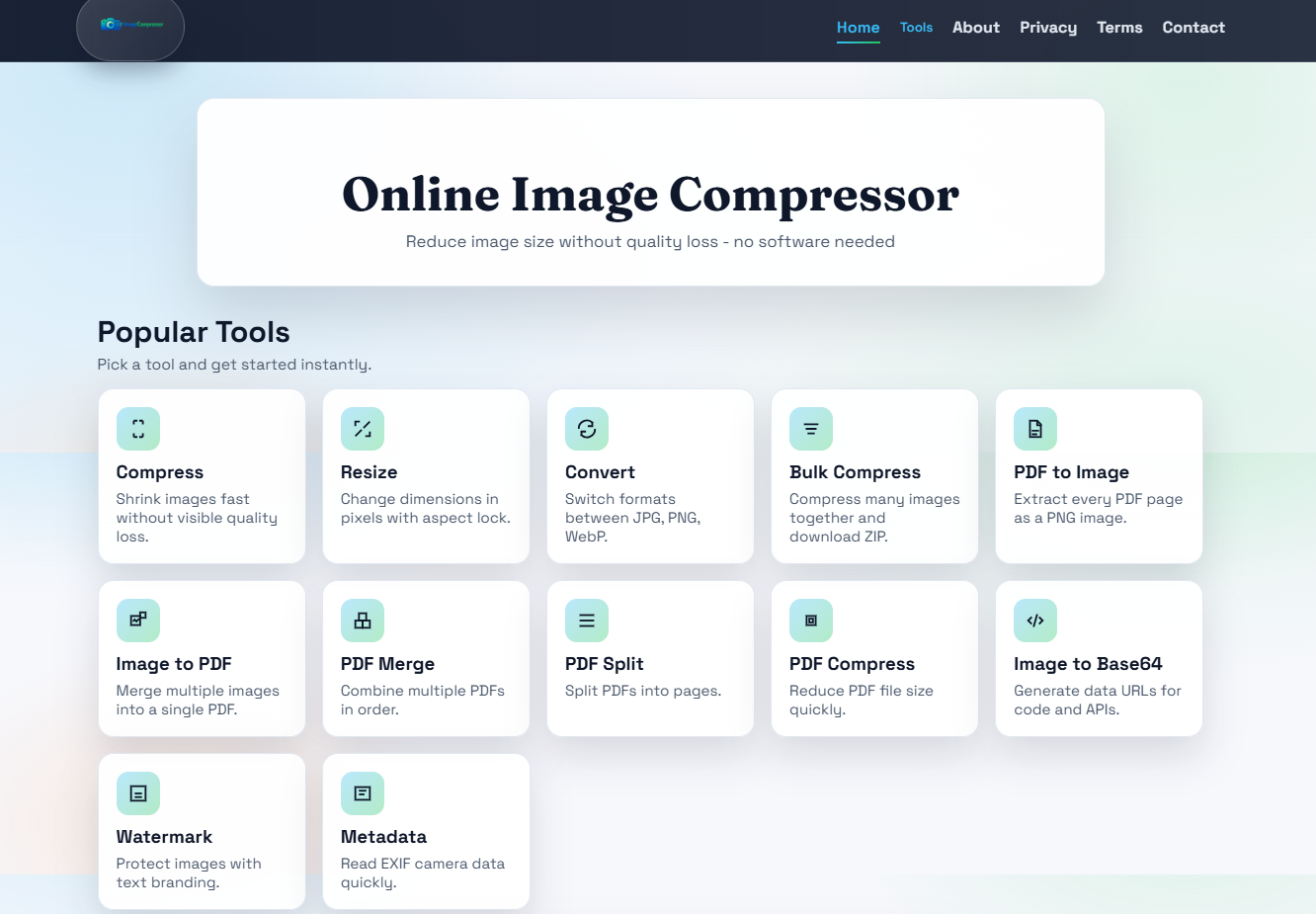 Free Online Image Compressor - Main product screenshot demonstrating key features and user interface