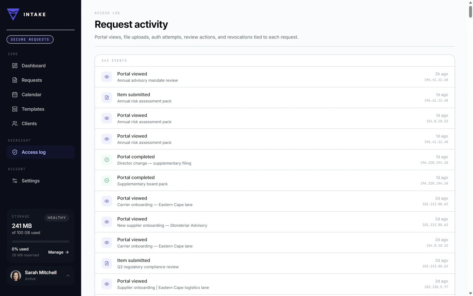 Intake screenshot 4