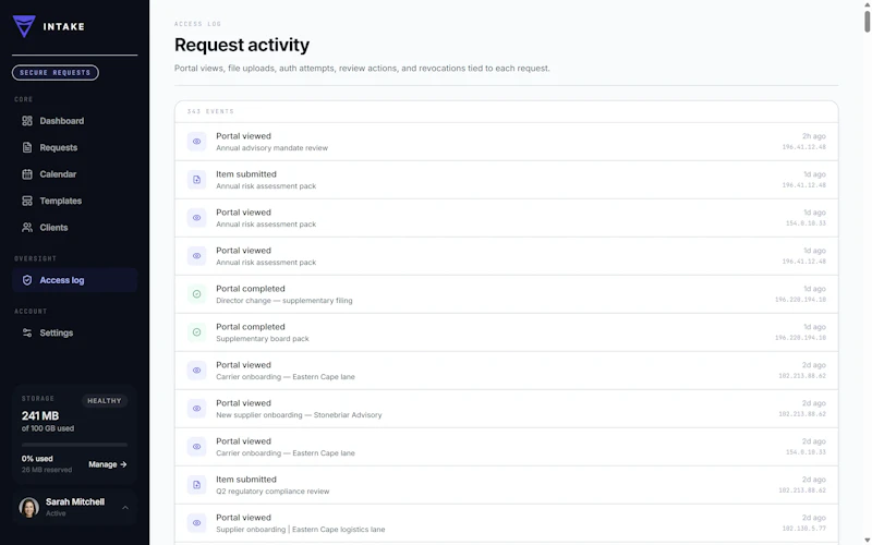 Intake screenshot 4