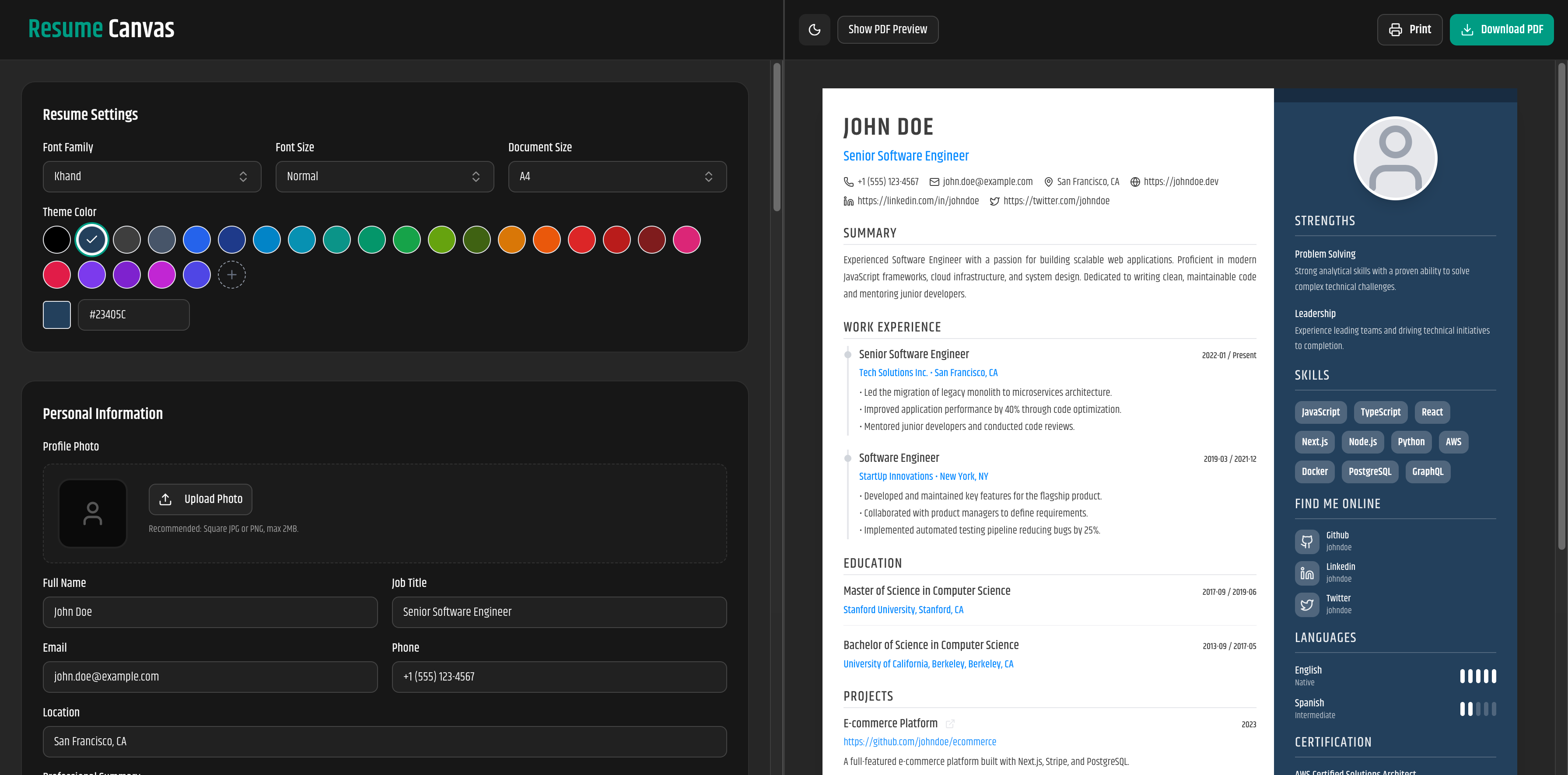 Resume Canvas - Screenshot 2 showing product features and functionality