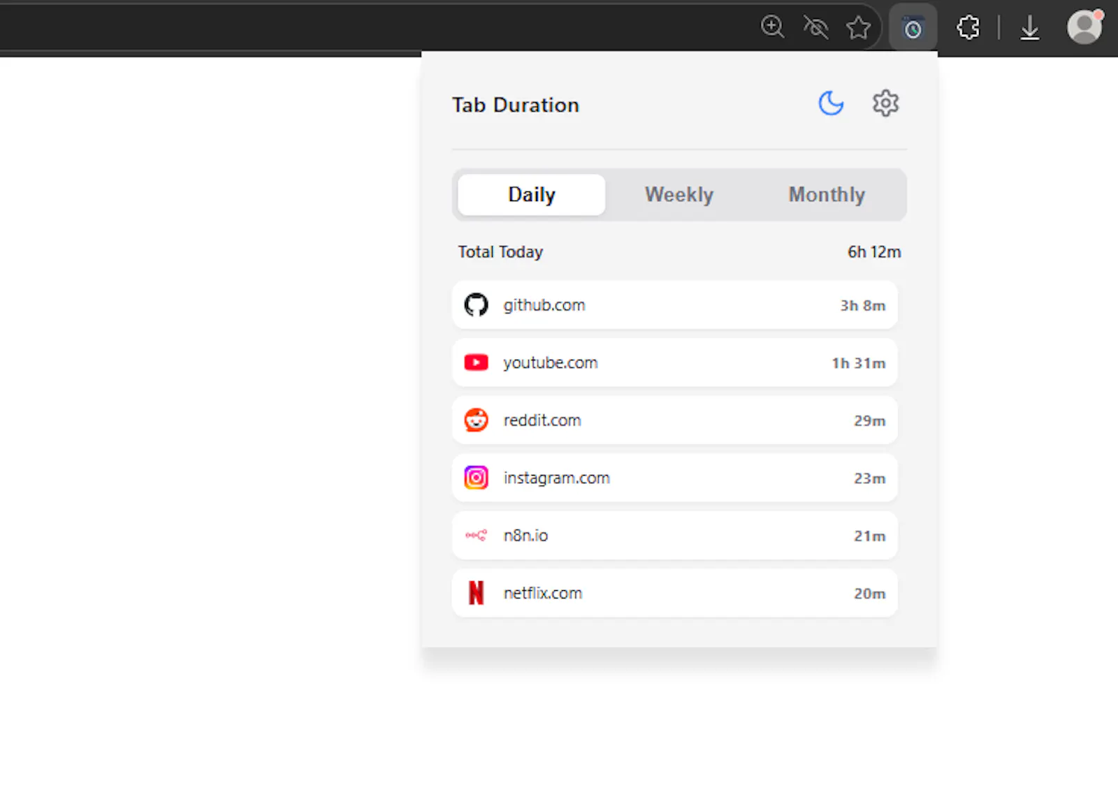 Tab Duration screenshot 2