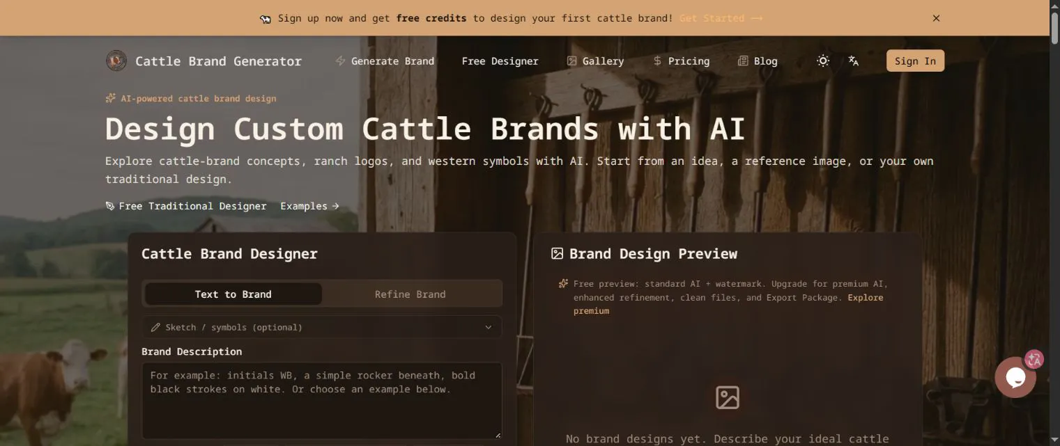 CattleBrandAI Free Designer gallery image