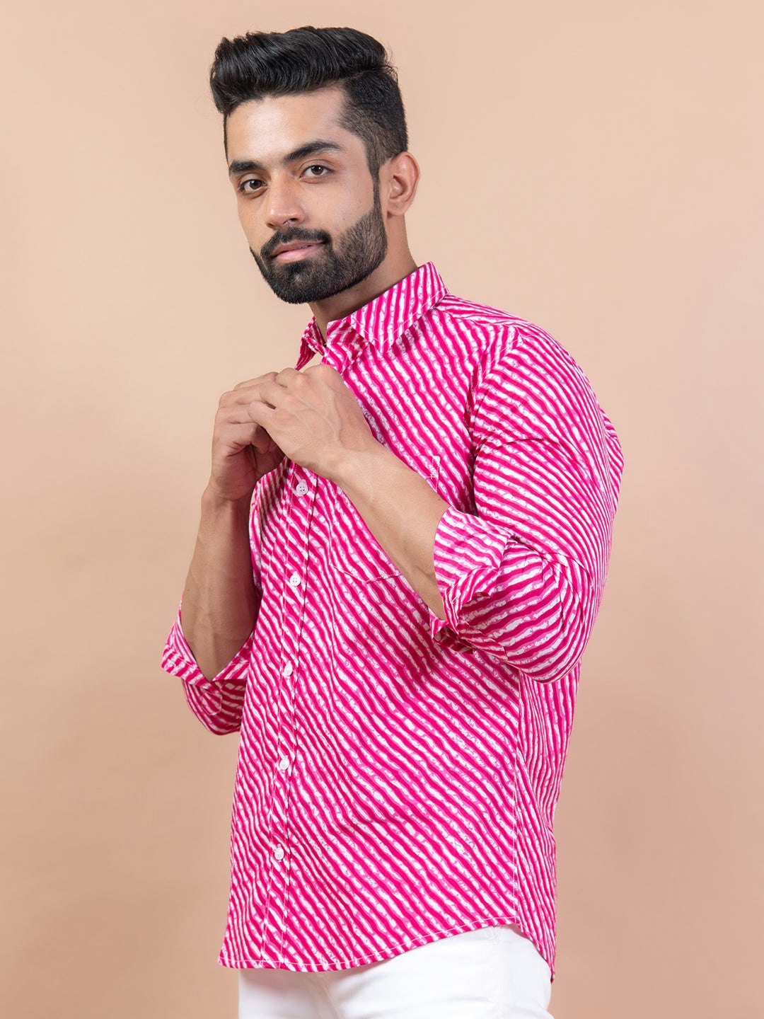 Burgundy Leaf Print Mens Shirt media 4