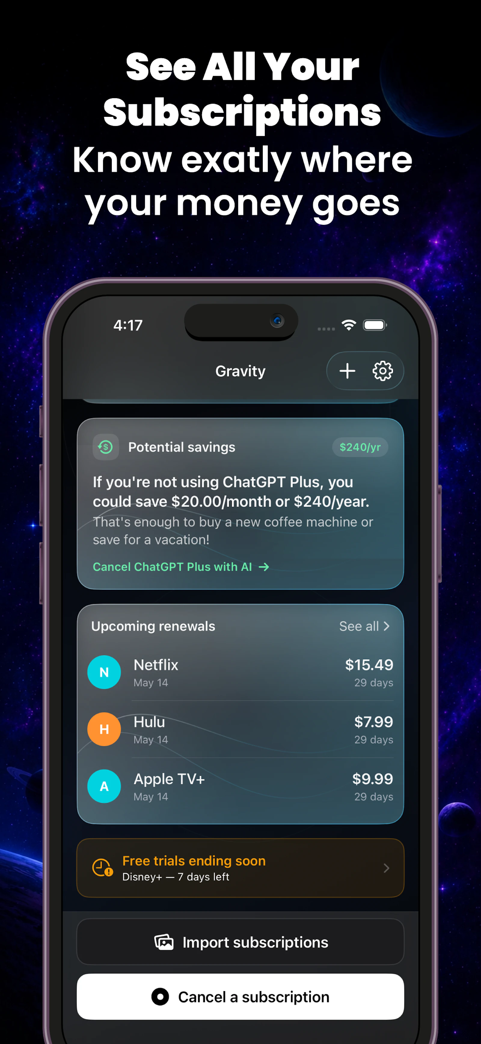 Gravity: Cancel Subscriptions App screenshot 2