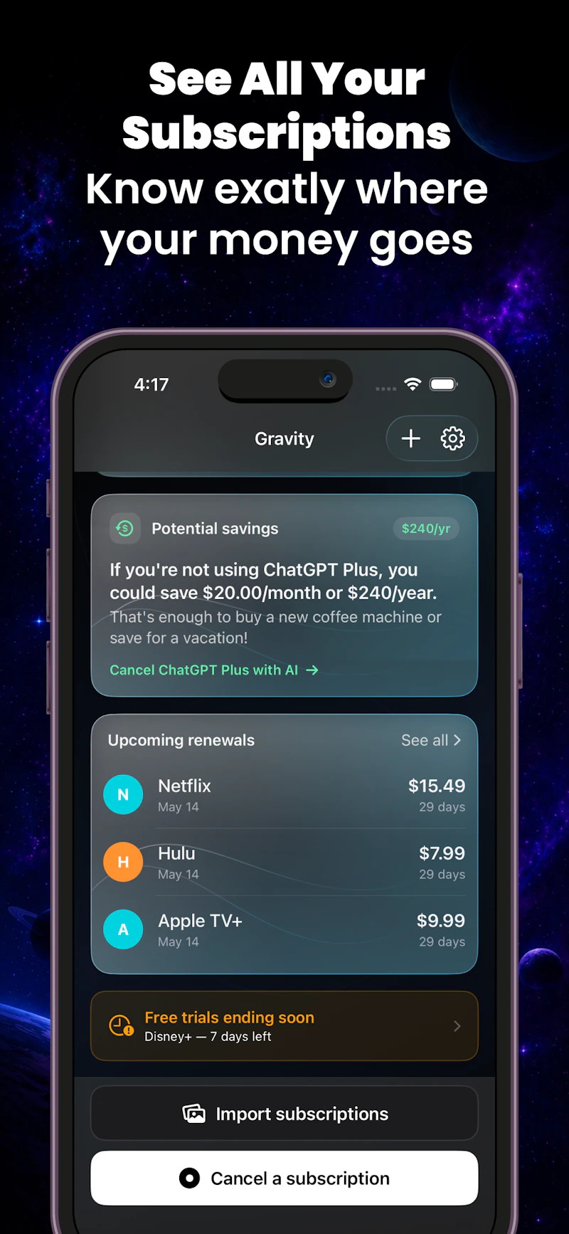 Gravity: Cancel Subscriptions App screenshot 2