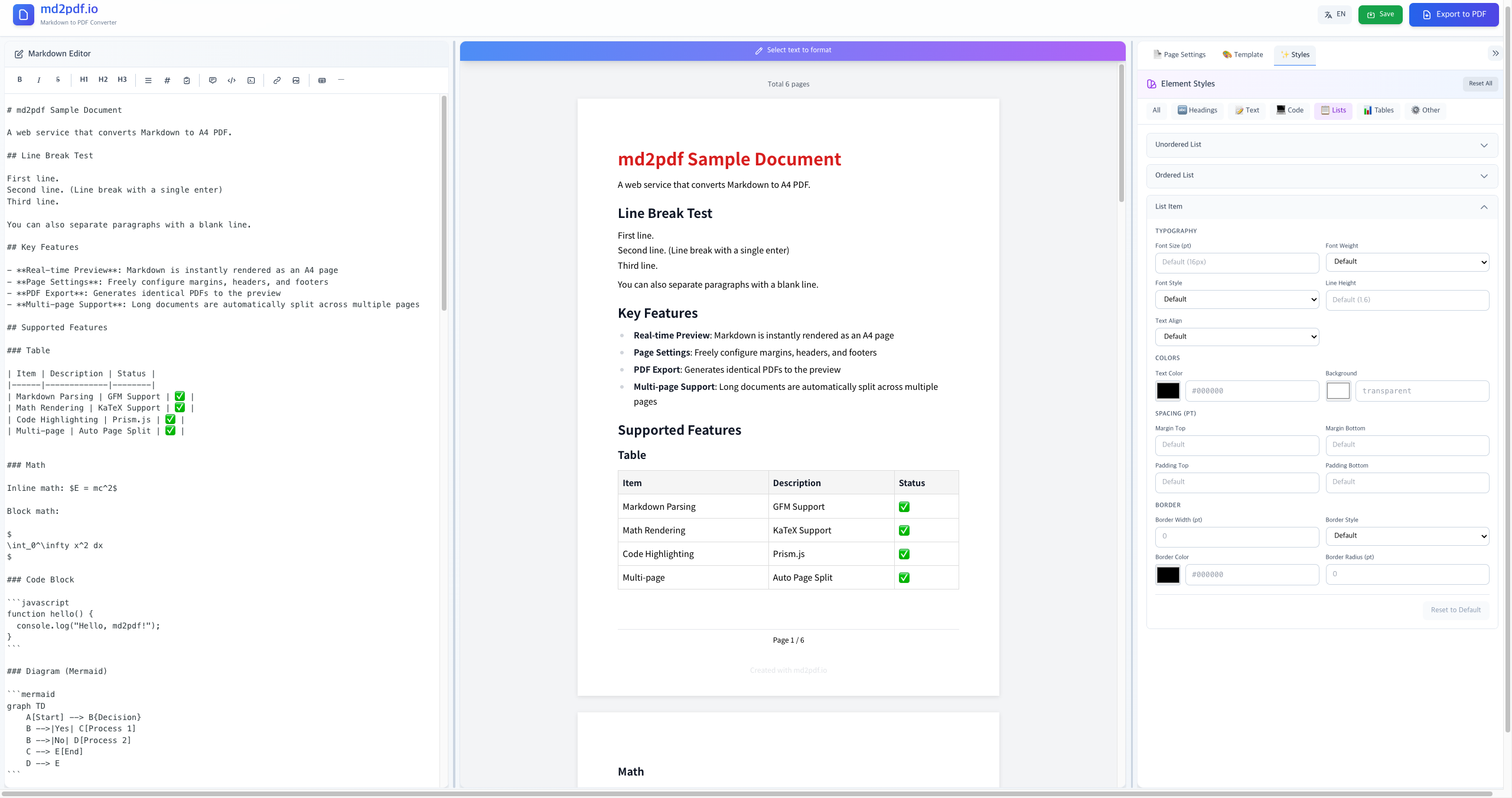 md2pdf.io - Real-time A4 Preview gallery image