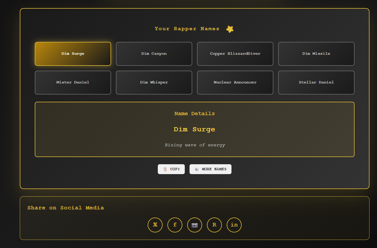 Generate Rap Name - Screenshot 3 showing product features and functionality