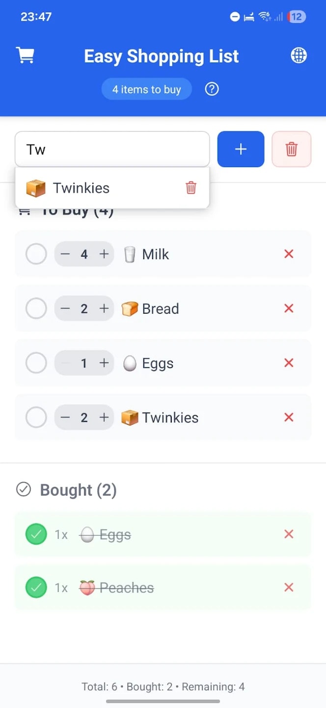 Easy Shopping List - Main screenshot showing features and interface