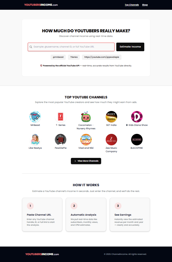 YouTubersincome - Herhangi bir YouTube kanalının reklamlardan ne kadar kazandığını kontrol edin medya 1