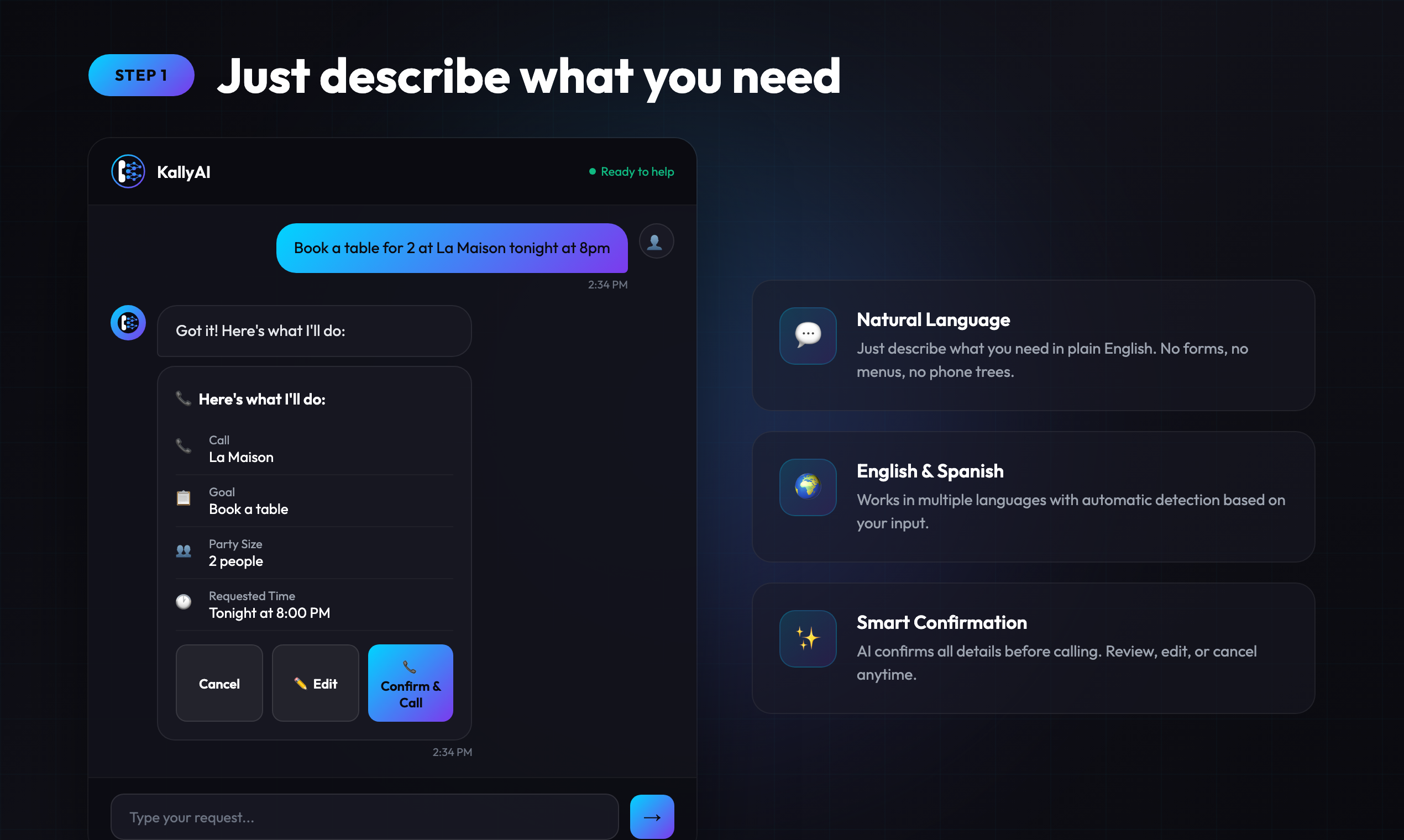 KallyAI - Screenshot 2 showing product features and functionality