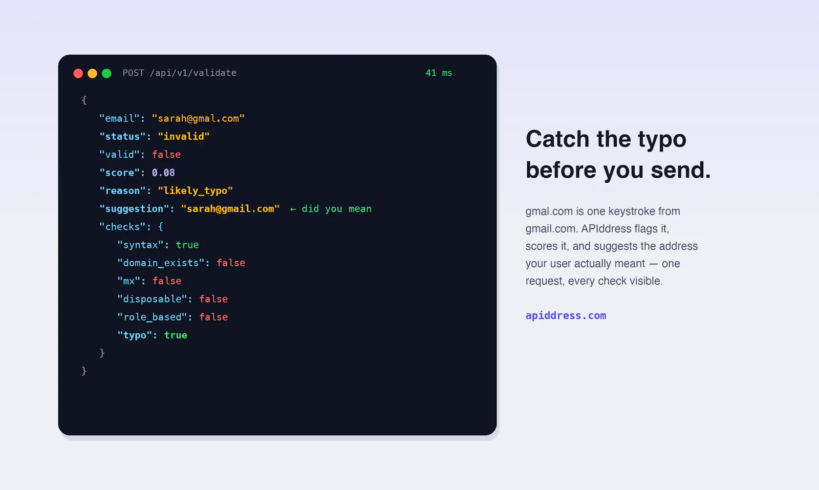 APIddress — email validation API screenshot 2