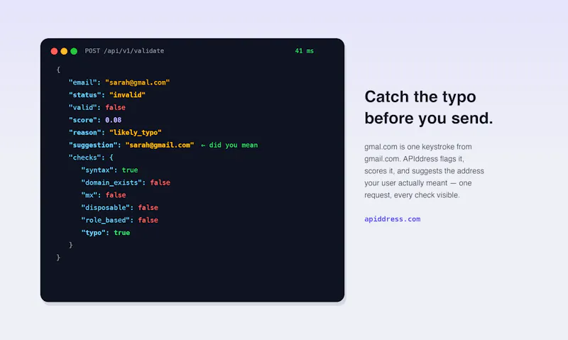 APIddress — email validation API screenshot 2