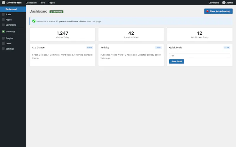 MeNoAds - Wordpress Plugin screenshot 3