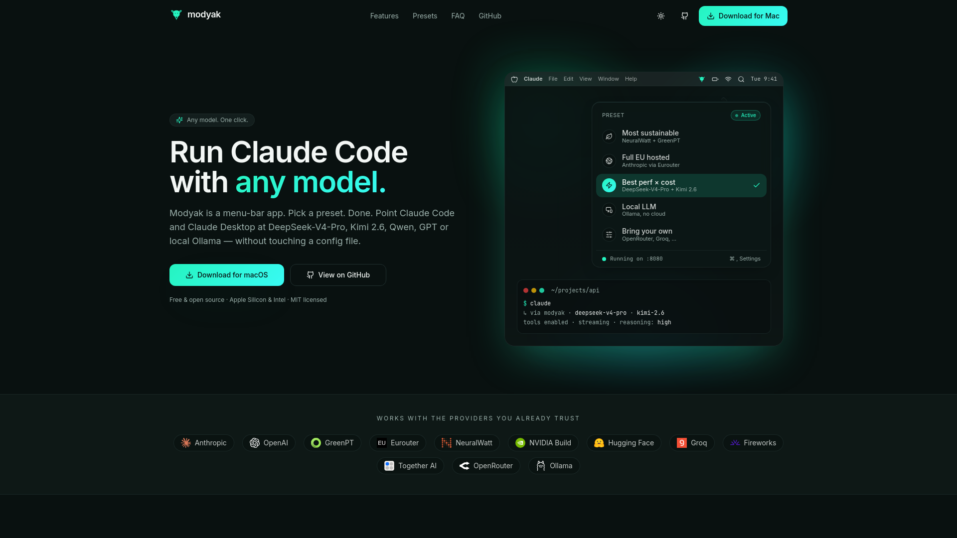 Modyak, code with any AI model gallery image