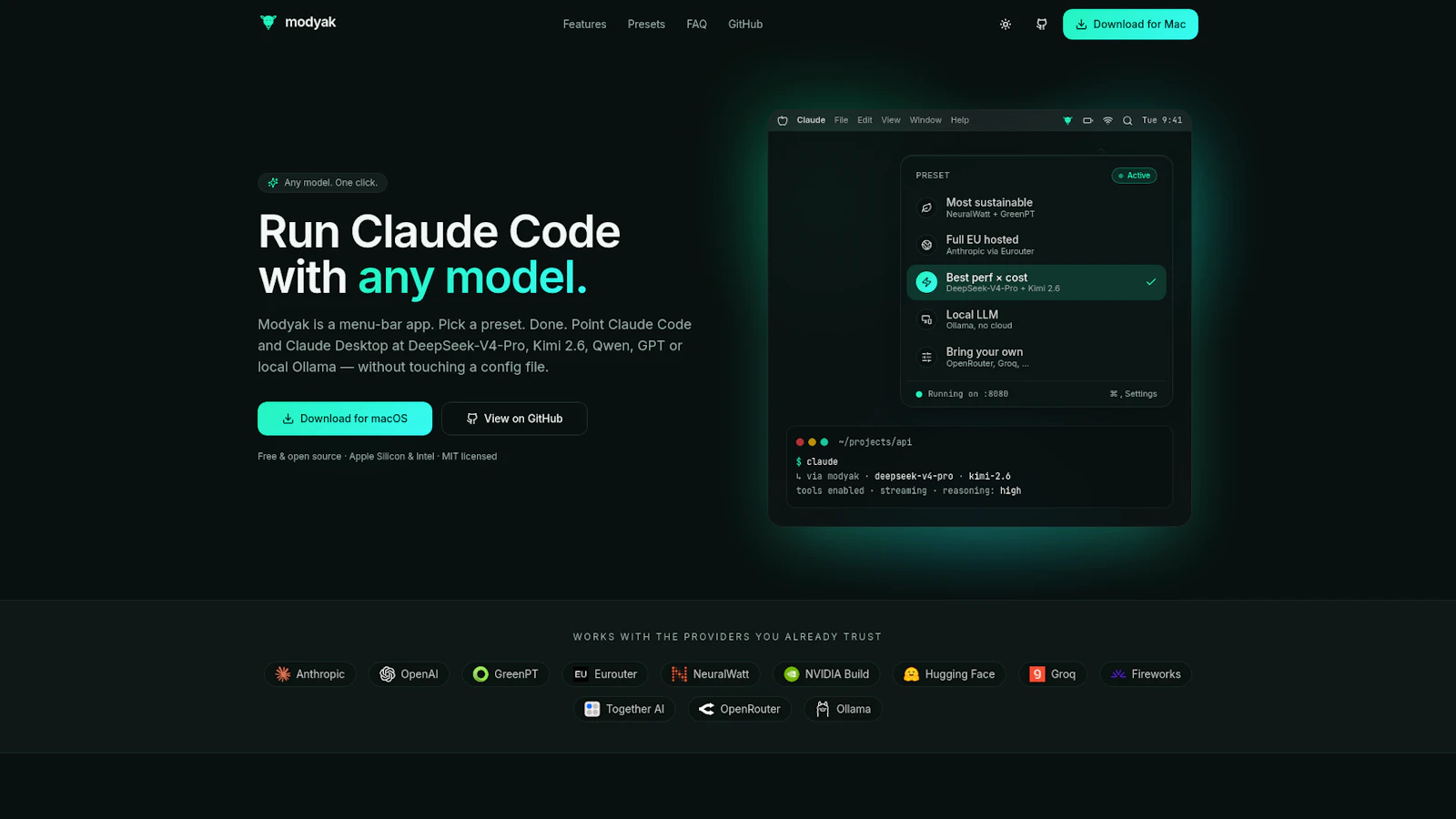 Modyak, code with any AI model screenshot 2