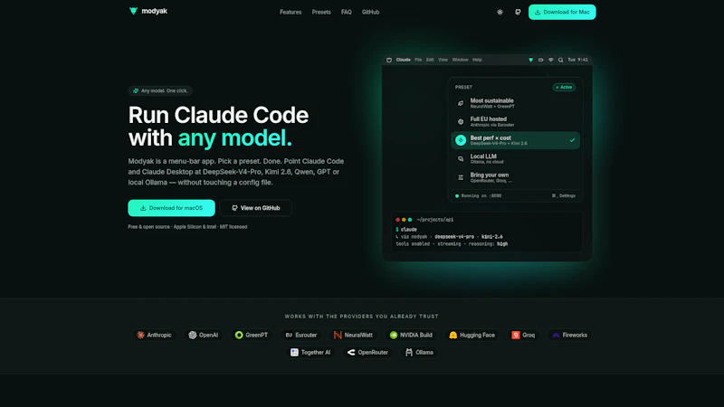 Modyak, code with any AI model screenshot 2