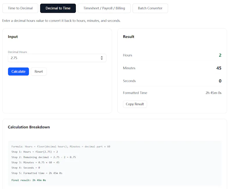 Time to Decimal Calculator screenshot 2