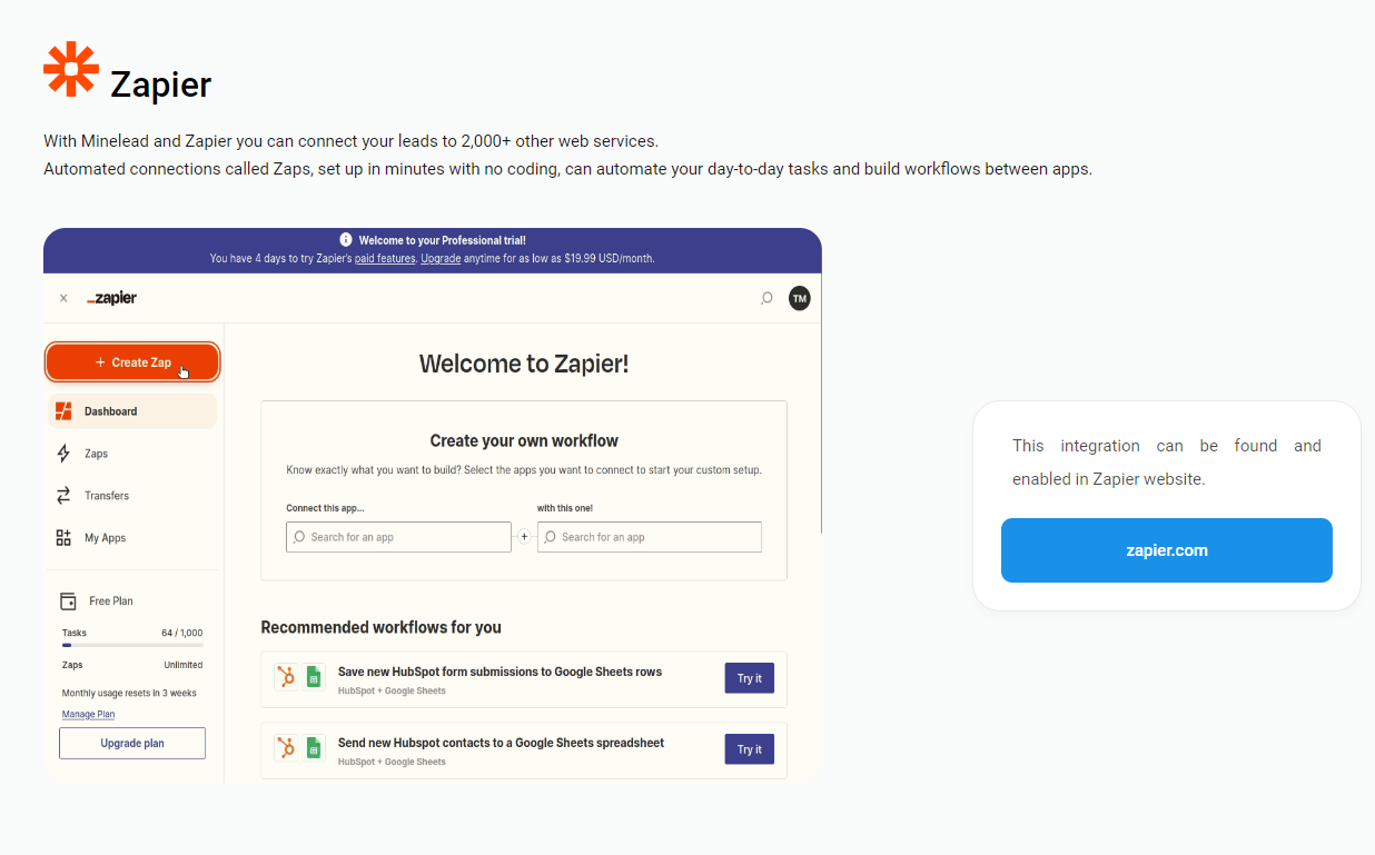 L'integrazione di Minelead con Zapier - Automatizza i lead salvando con Zapier da MinELEAD.IO media 3
