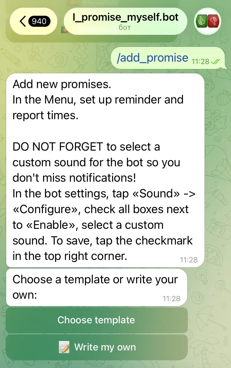 Promise Myself Telegram Bot gallery image