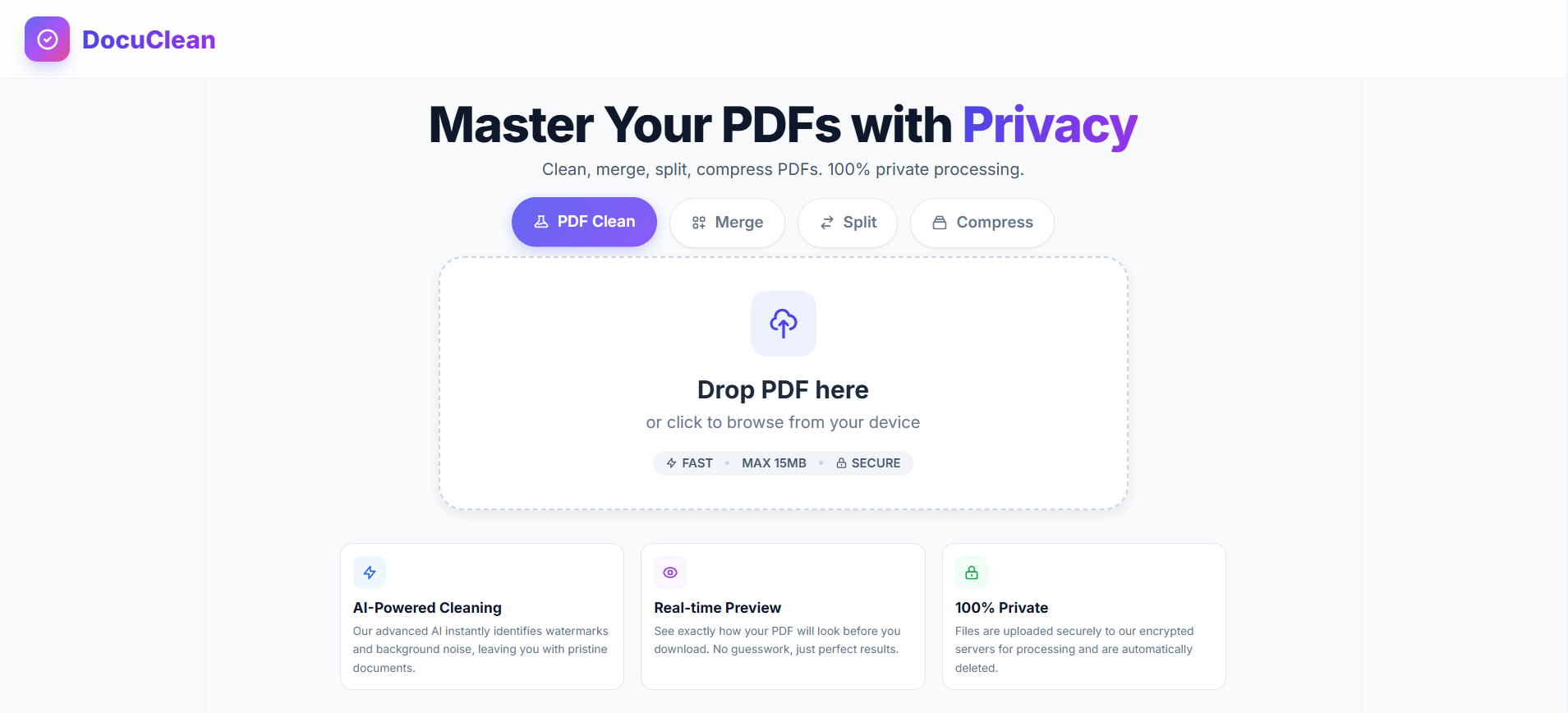 DocuClean - Product Hunt launch logo and brand identity