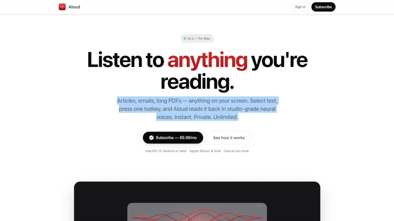 Aloud screenshot 1 (video preview)