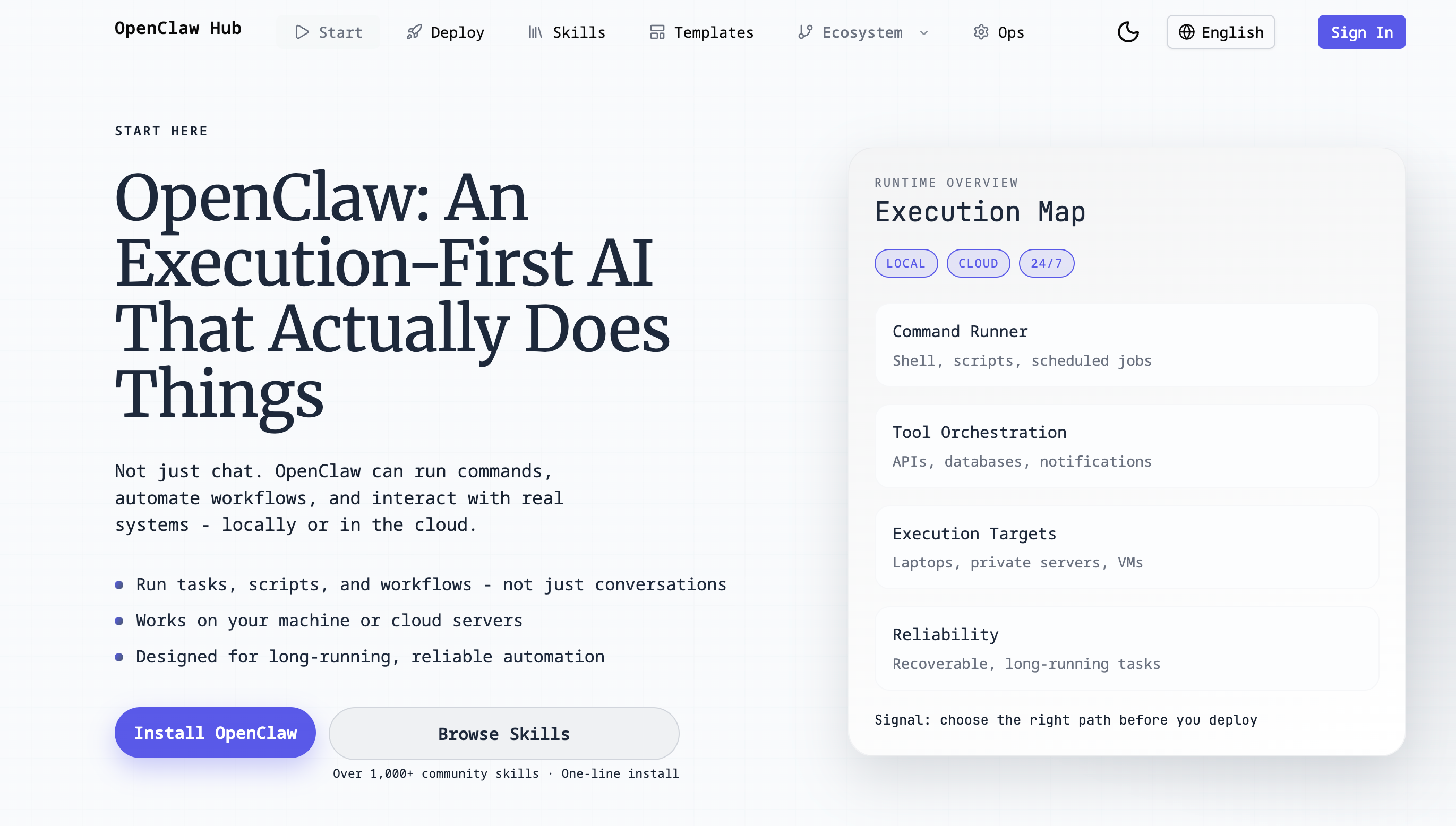 OpenClaw Hub - Main product screenshot demonstrating key features and user interface