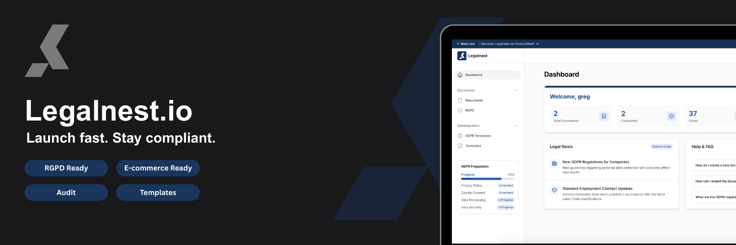 وسائط LegalNest - سفينة سريعة ، سفينة قانونية - أداة All-in-One للناتج المحلي الإجمالي والامتثال القانوني في دقائق 1