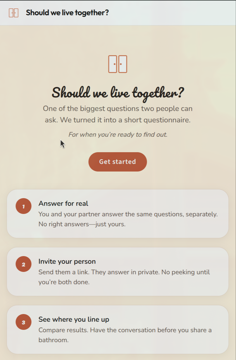 Shoud We Live Together? - Main product screenshot demonstrating key features and user interface