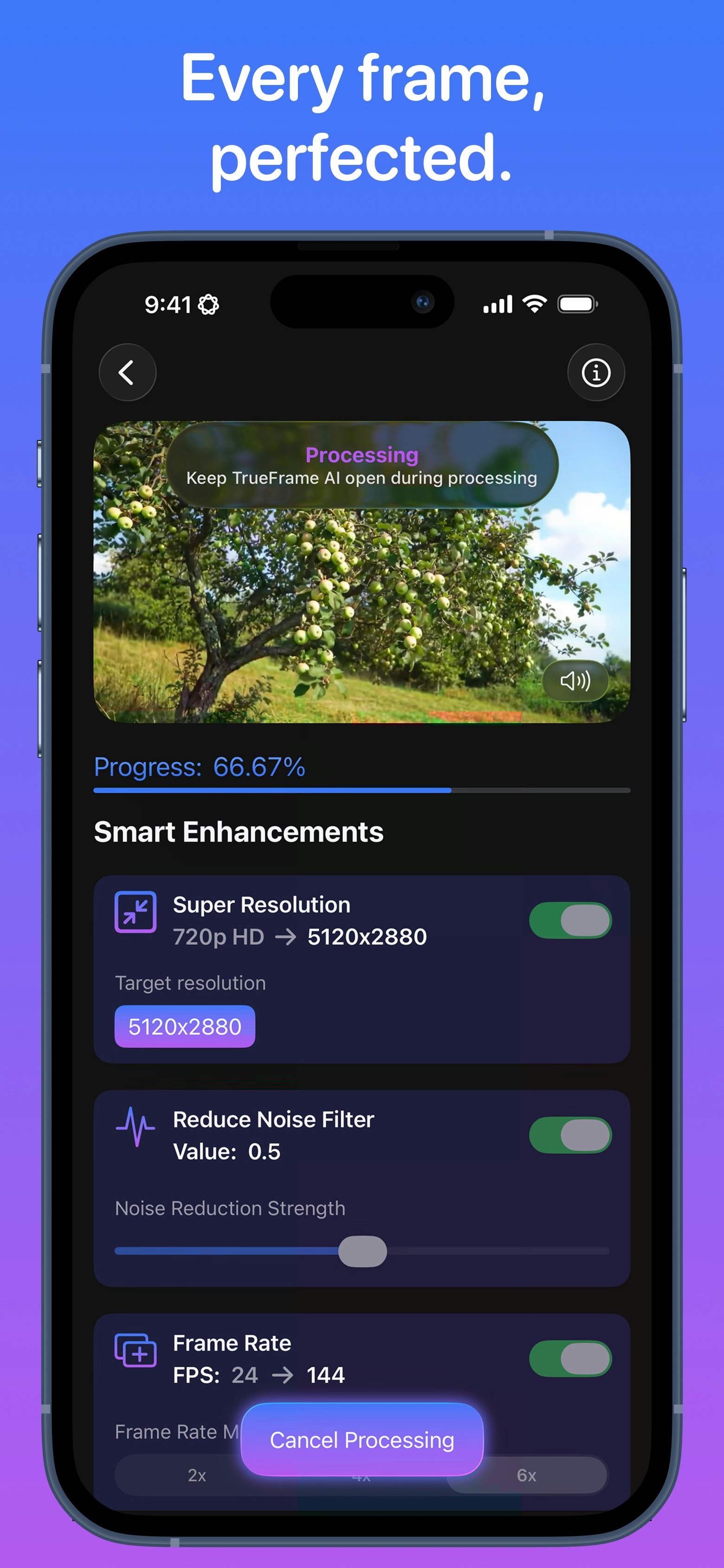 Mídia 2 de IA TrueFrame - Video Enhancer – Upscale, HDR, Nitidez, FPS Suave