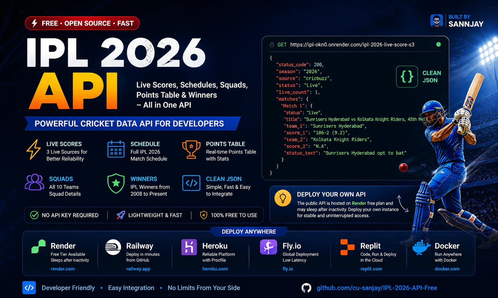 IPL 2026 Live Scores API 대표 미리보기