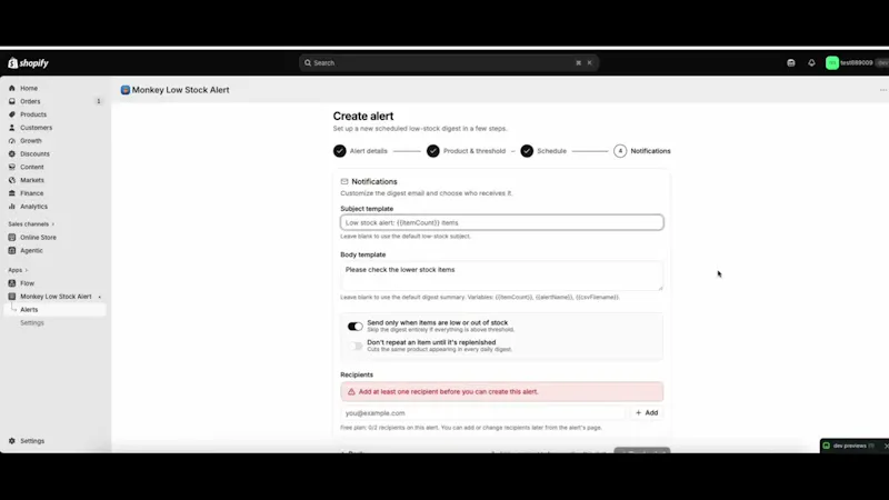 Low Stock Alert - Shopify App  screenshot 1 (video preview)
