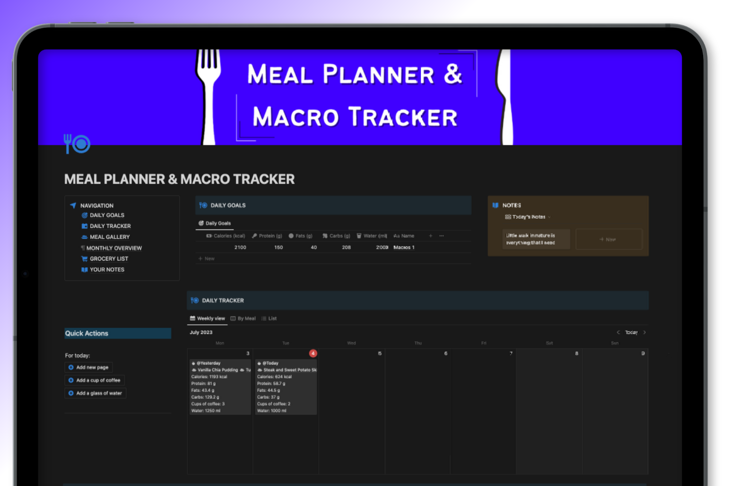 Planificador de comidas y rastreador macro - Plantilla de noción para rastrear sus calorías y macros media 1