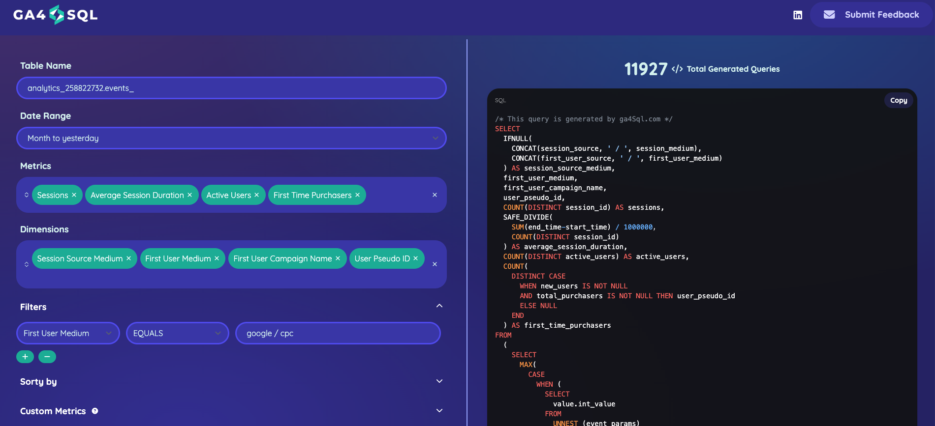 Mídia 2 de GA4 SQL