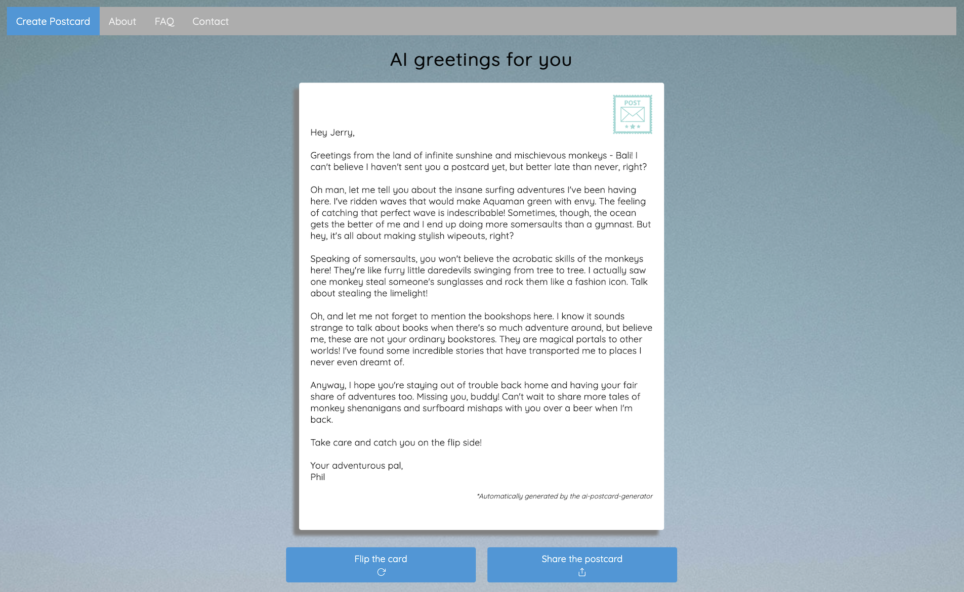 Mídia 3 de Gerador de cartão postal ai - Gerar cartões postais com imagem e texto com base em sua entrada