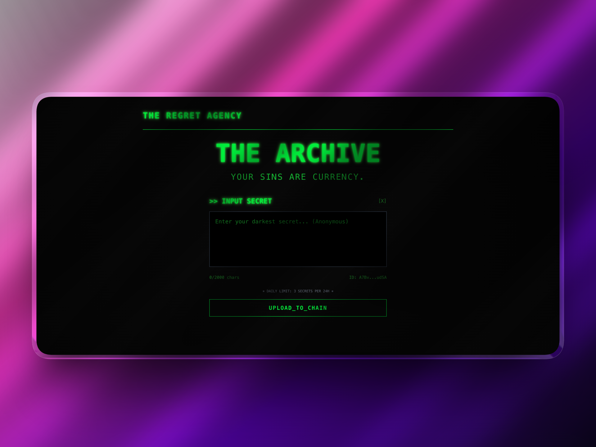 The Regret Agency - Screenshot 2 showing product features and functionality