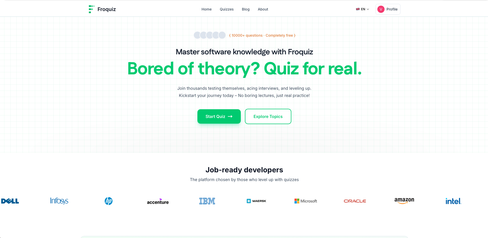 Froquiz - Main product screenshot demonstrating key features and user interface