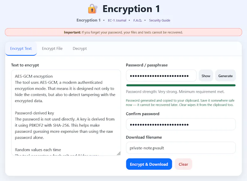 Encryption 1™ screenshot 1
