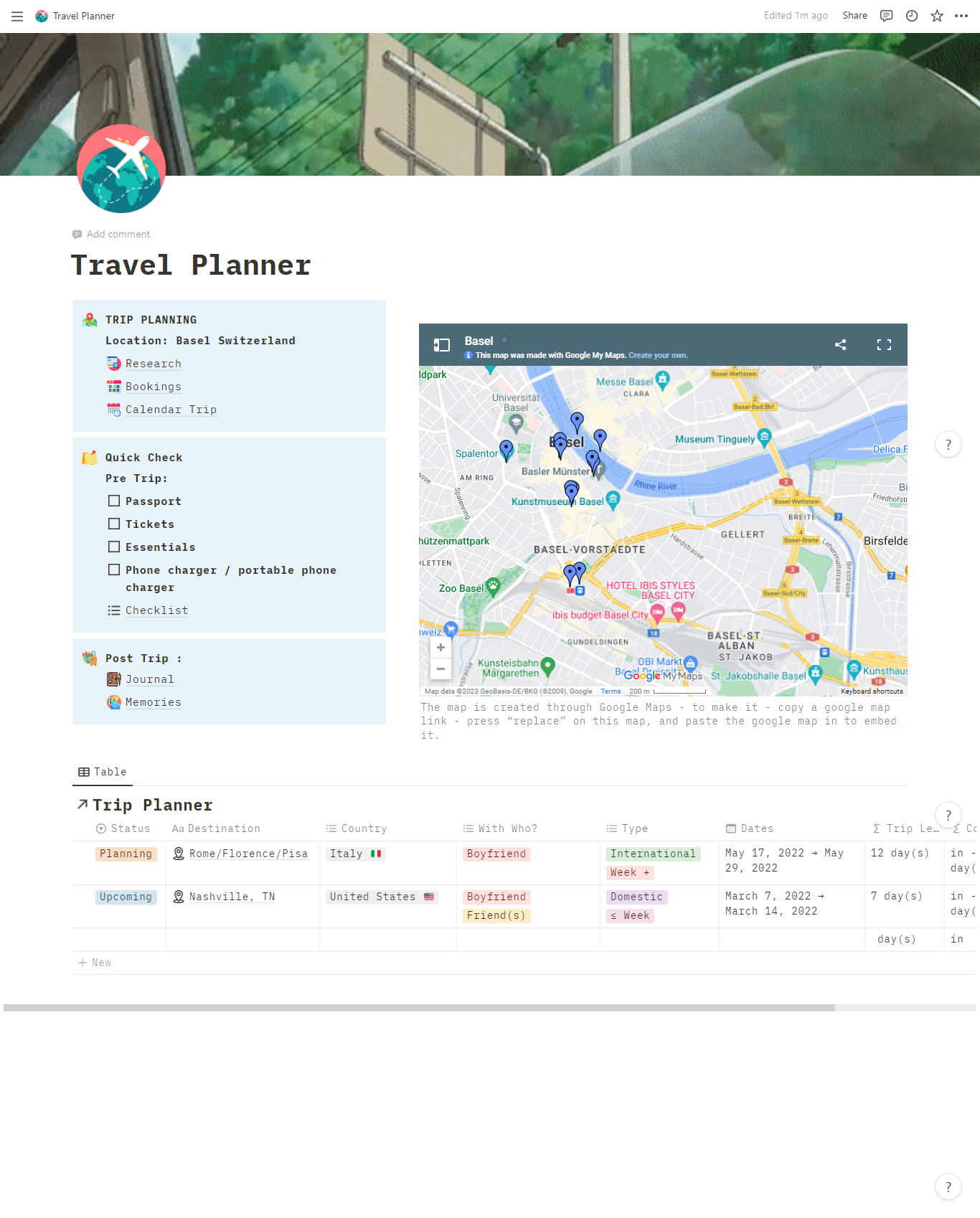 Travel Planner Template