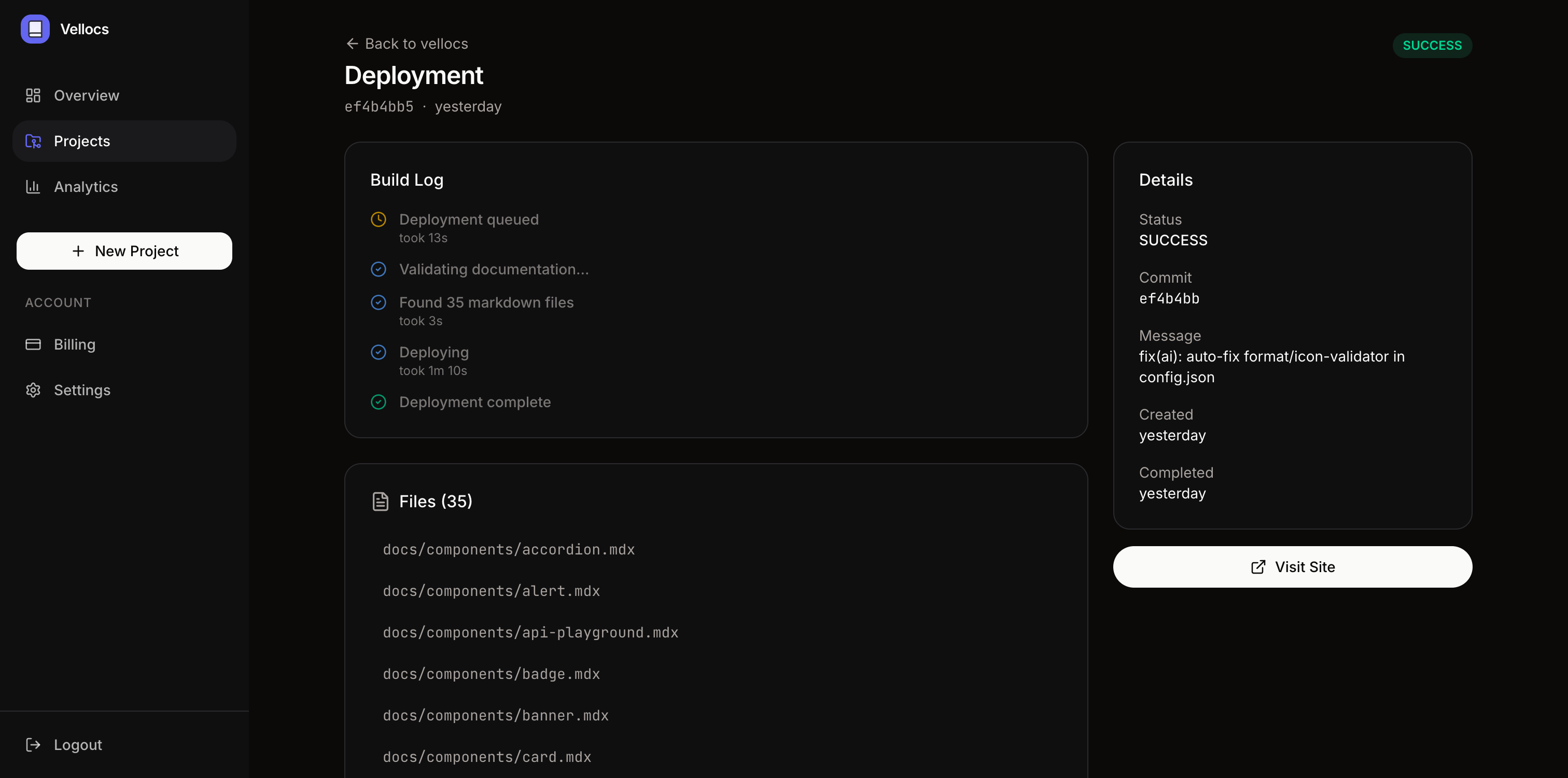 Vellocs - Screenshot 2 showing product features and functionality