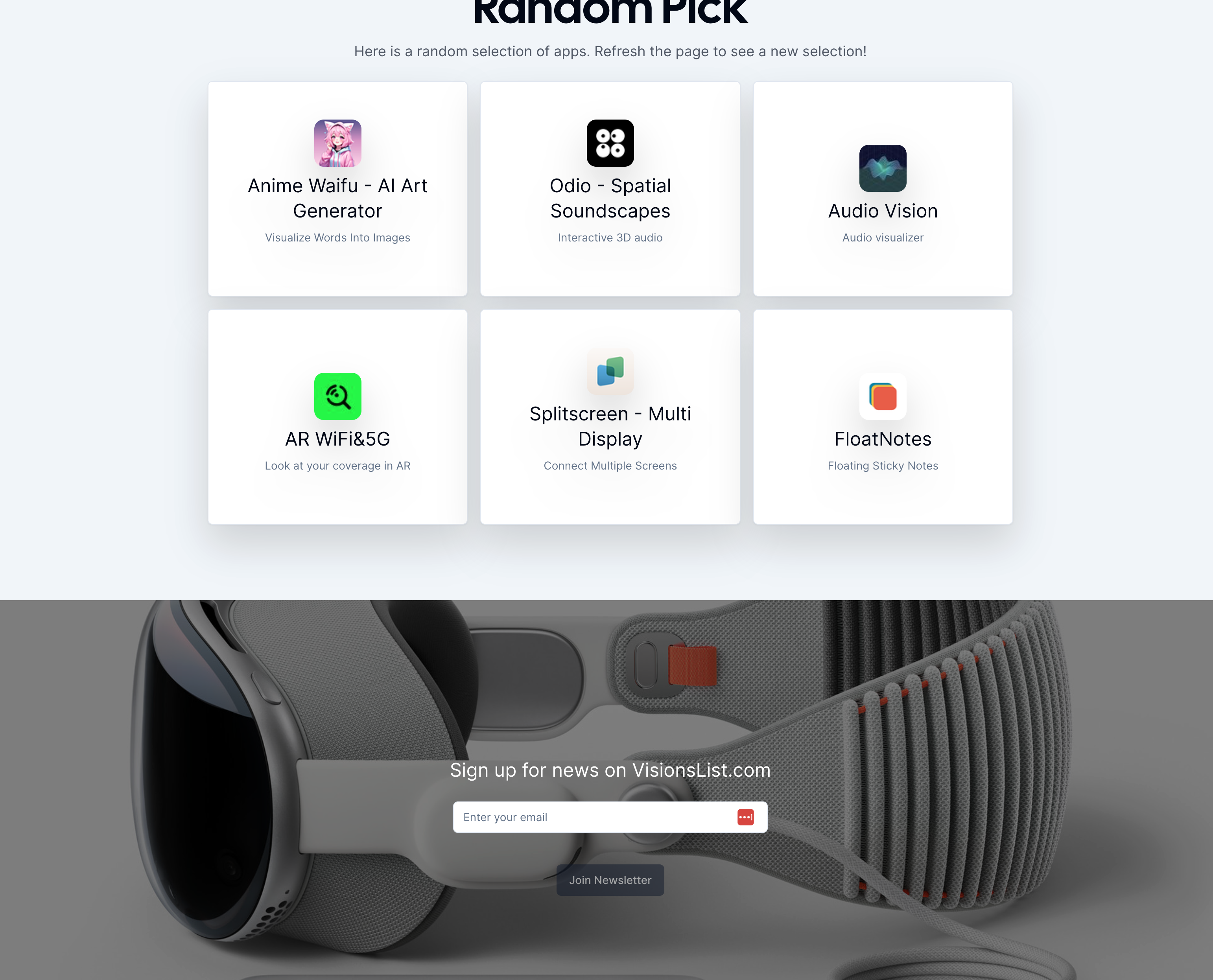 Média Liste de visions - Répertoire des applications Vision Pro consultable 3