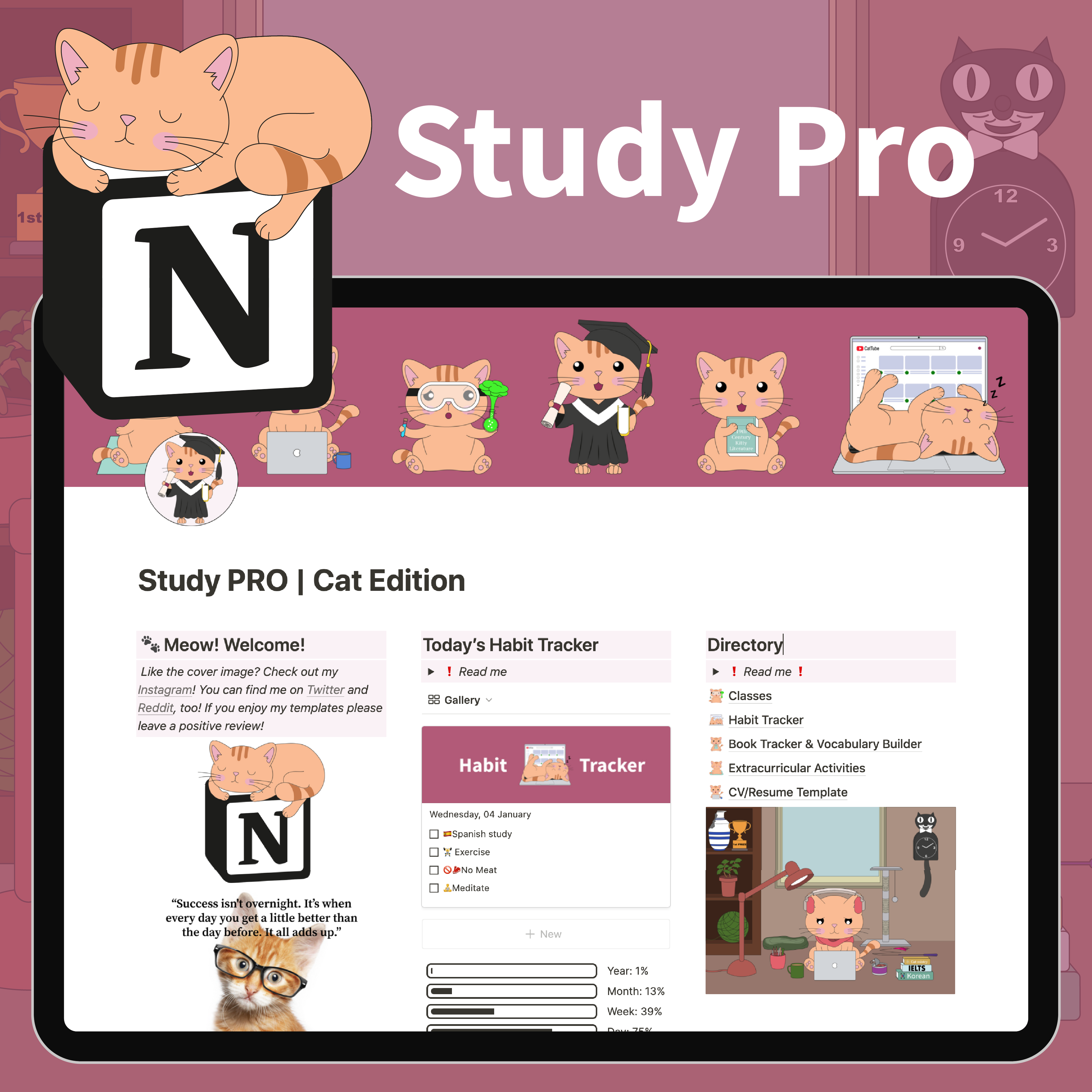 Study PRO for Notion - Cat Edition