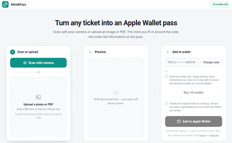MintAPass — Apple Wallet passes screenshot 1