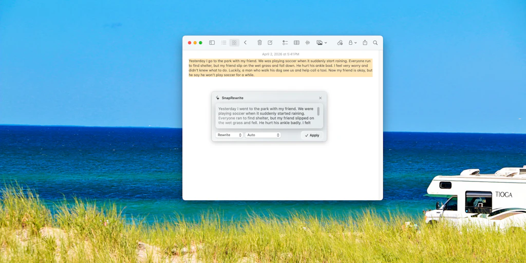 SnapRewrite:適用於 macOS 選定文本的靈活 AI 寫作助手