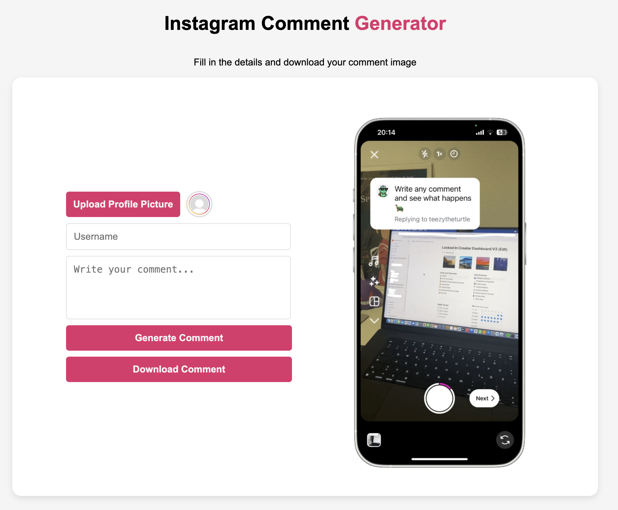 وسائط مولد ملصق التعليق على Instagram - قم بإنشاء ملصقات الرد على Instagram لاستخدامها كخطاف 1